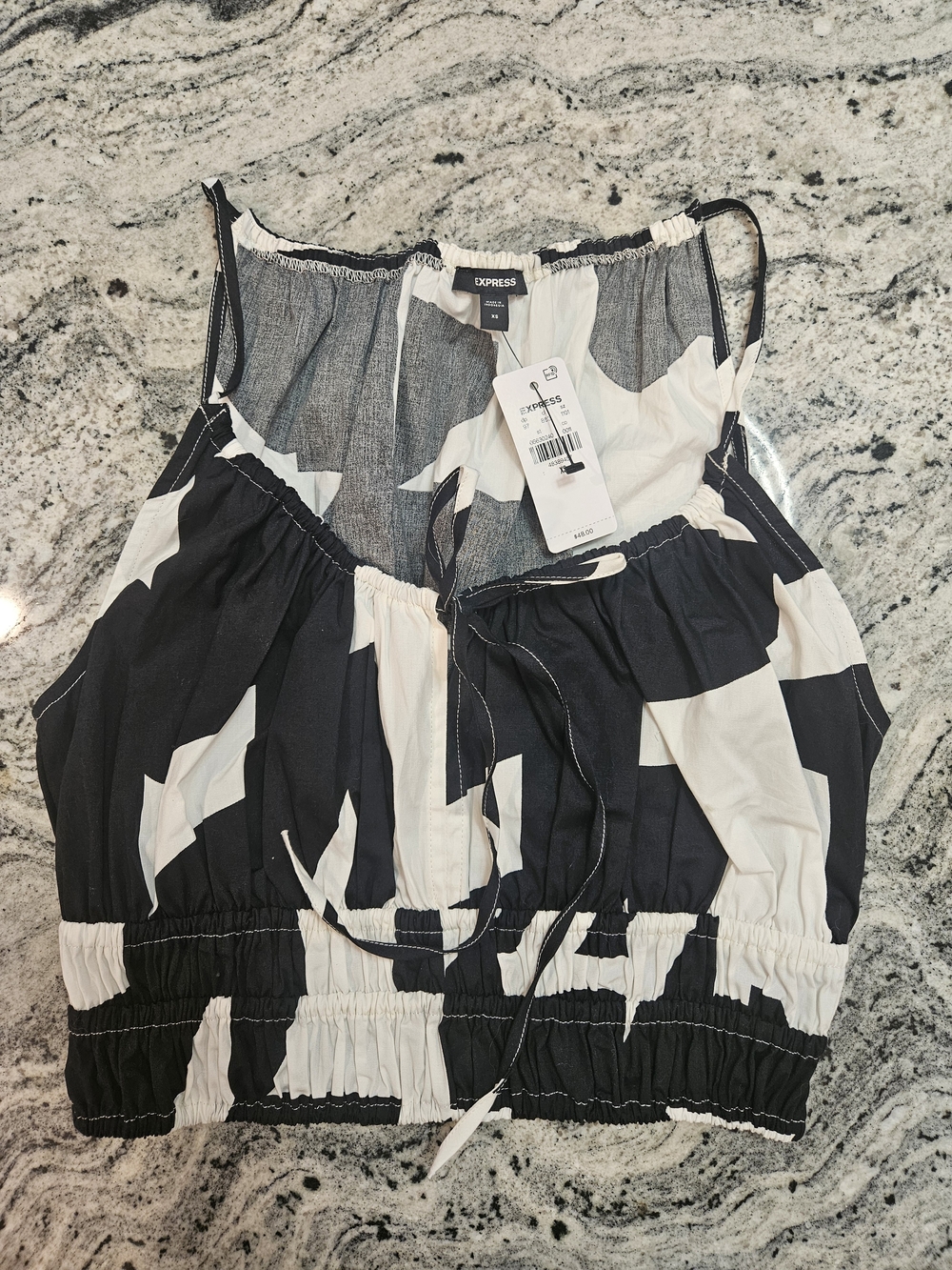 Express Black & White Abstract Print Cropped Cami